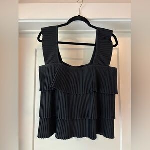 J. Crew Black Pleated Tiered Sleeveless Tank Top